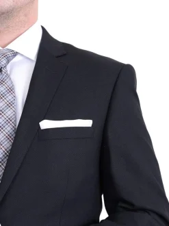 Raphael Mens Slim Fit Solid Black Textured Two Button Suit