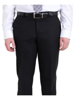 Raphael Mens Slim Fit Solid Black Textured Two Button Suit