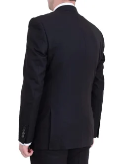 Raphael Mens Slim Fit Solid Black Textured Two Button Suit