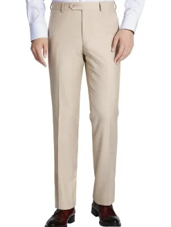 Raphael Mens Slim Fit Solid Tan Flat Front Dress Pants