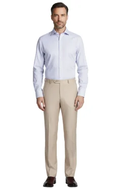 Raphael Mens Slim Fit Solid Tan Flat Front Dress Pants