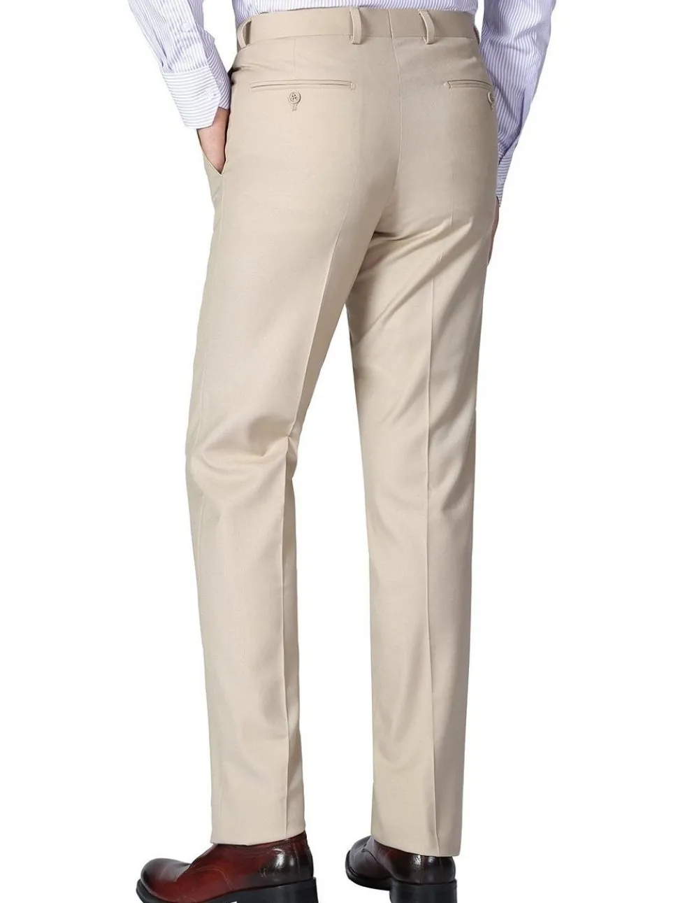 Raphael Mens Slim Fit Solid Tan Flat Front Dress Pants