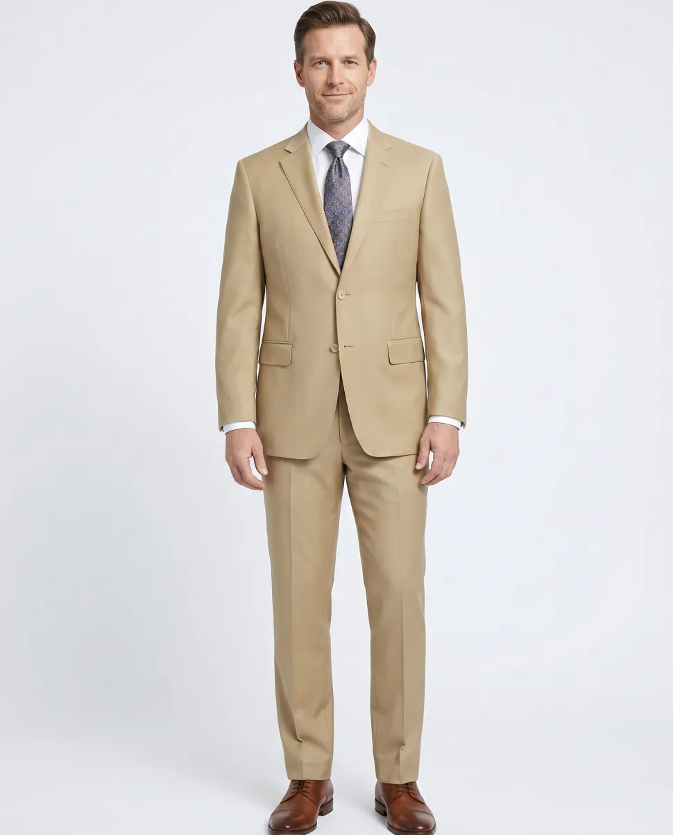 Raphael Men’s Slim Fit Tan Super 170’s Notch Lapel Wool Two Button Suit