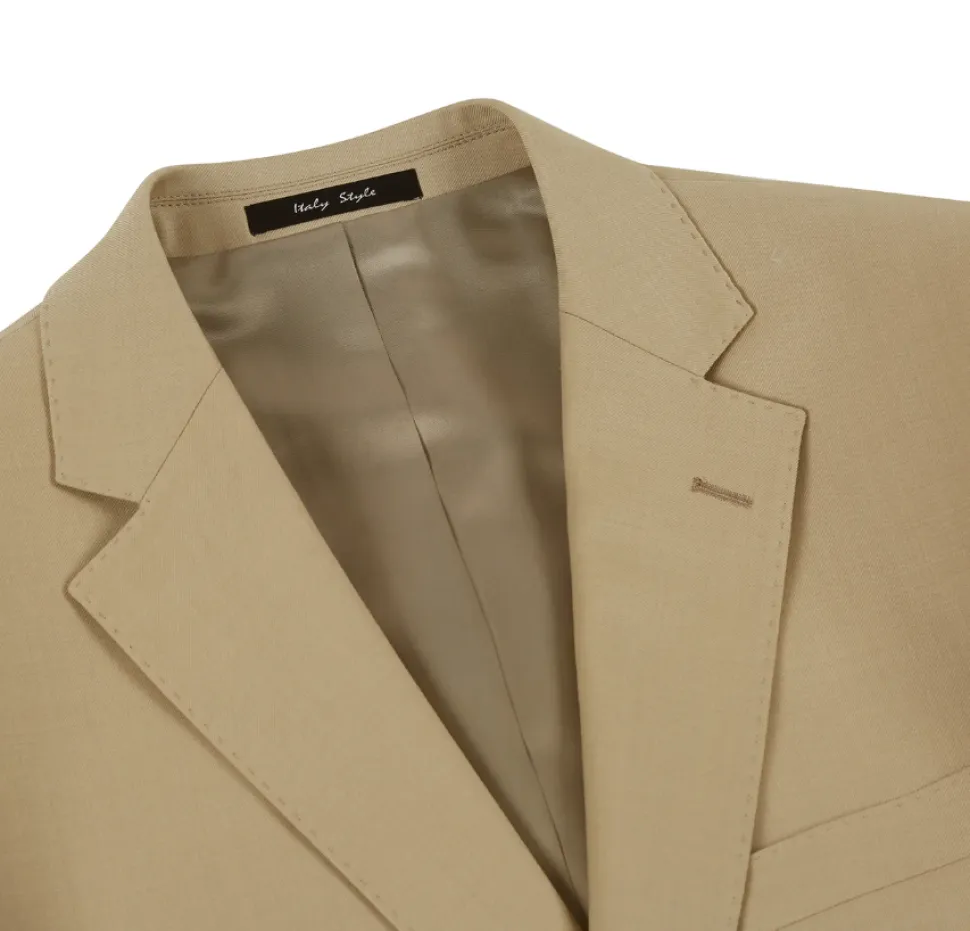 Raphael Men’s Slim Fit Tan Super 170’s Notch Lapel Wool Two Button Suit