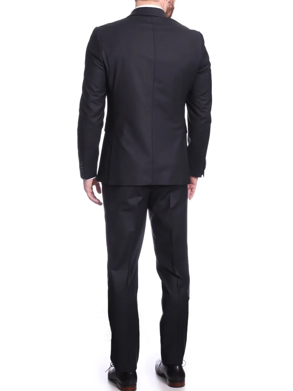 Raphael Mens Solid Black Slim Fit 2 Piece Suit With Peak Lapels