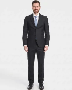 Raphael Mens Solid Black Slim Fit 2 Piece Suit With Peak Lapels