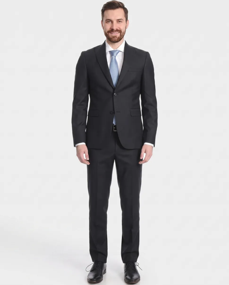 Raphael Mens Solid Black Slim Fit 2 Piece Suit With Peak Lapels