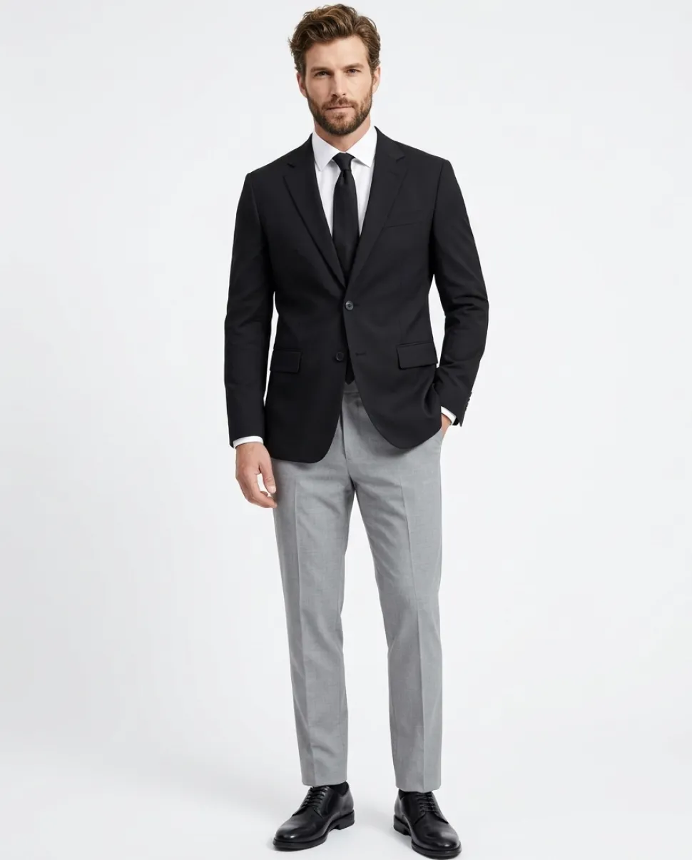 Raphael Mens Solid Black Slim Fit Stretch 2 Button Blazer Sportcoat