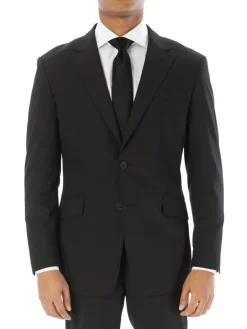 Raphael Mens Solid Black Slim Fit Stretch 2 Button Blazer Sportcoat