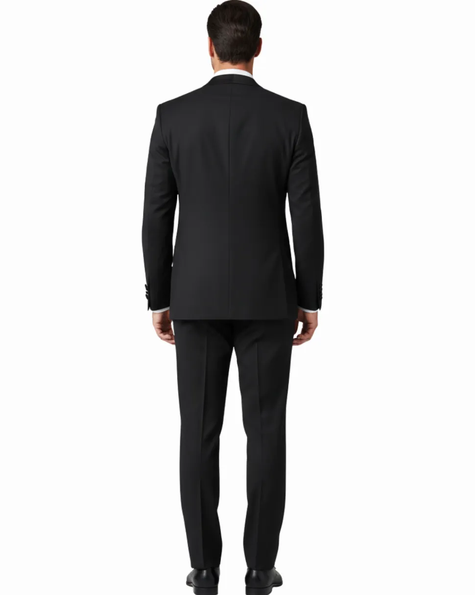Raphael Mens Solid Black Slim Fit Notch Lapel 2 Button Tuxedo Suit
