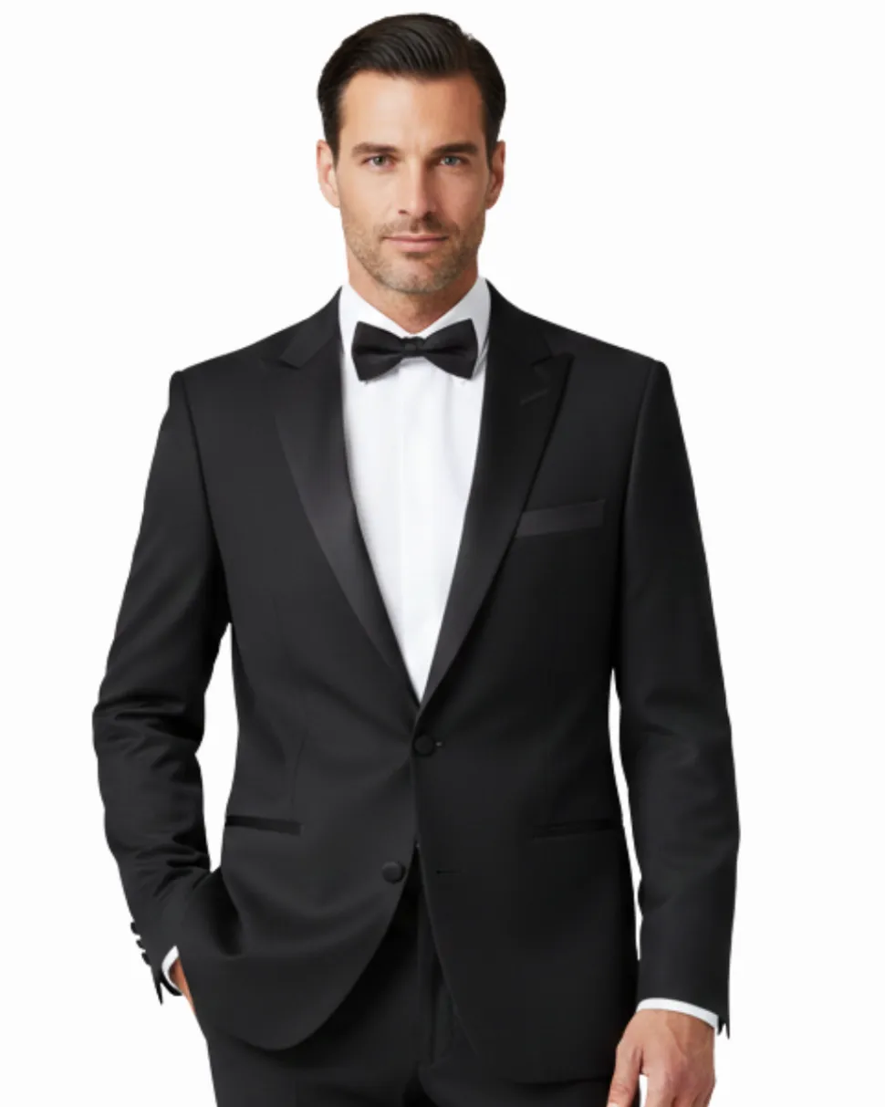 Raphael Mens Solid Black Slim Fit Notch Lapel 2 Button Tuxedo Suit
