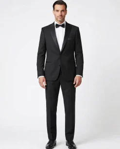 Raphael Mens Solid Black Slim Fit Notch Lapel 2 Button Tuxedo Suit