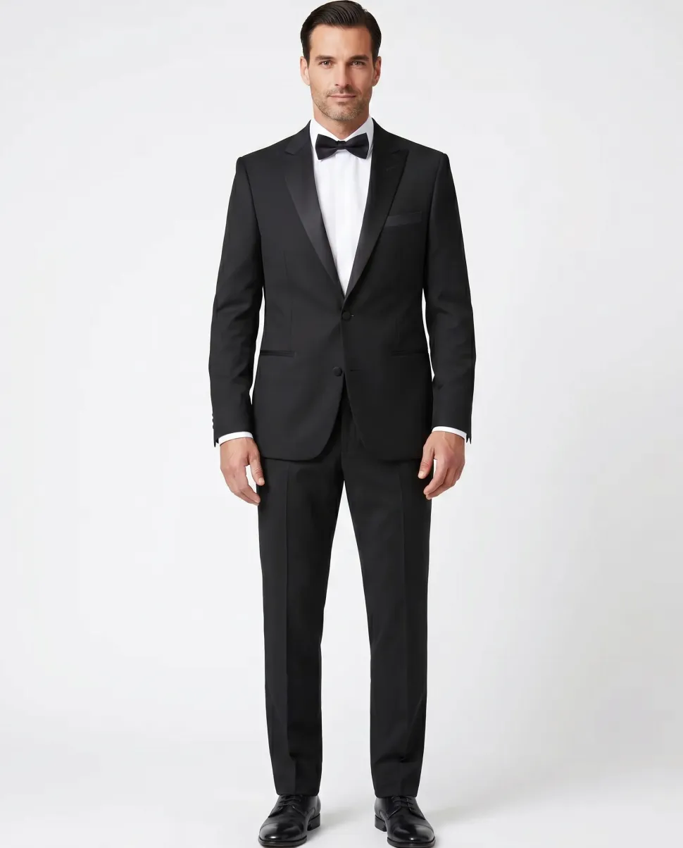 Raphael Mens Solid Black Slim Fit Notch Lapel 2 Button Tuxedo Suit