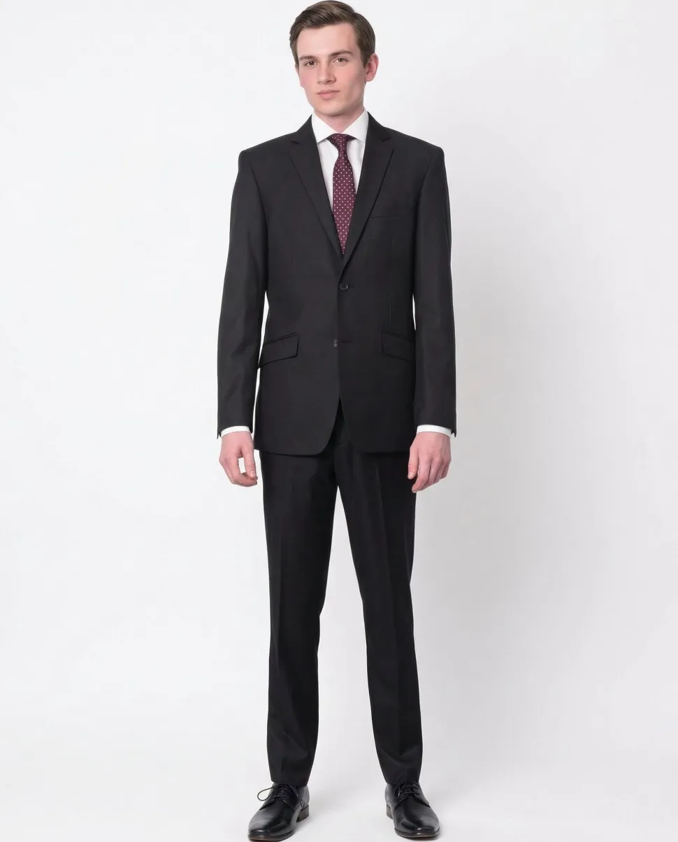 Raphael Mens Solid Black Slim Fit 2 Button Suit