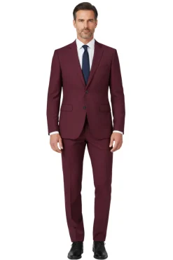 Raphael Mens Solid Burgundy Slim Fit Flat Front Dress Pants