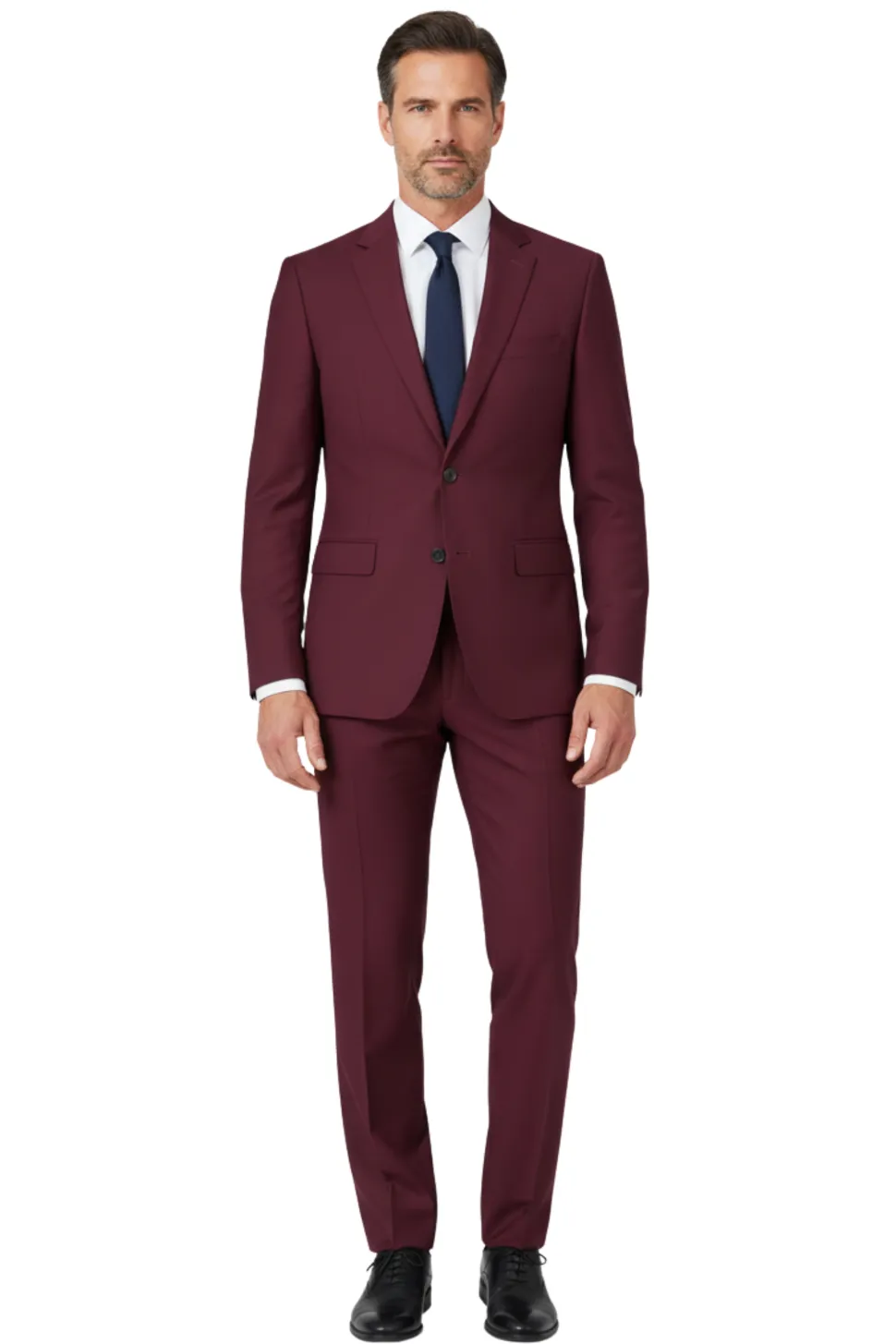 Raphael Mens Solid Burgundy Slim Fit Flat Front Dress Pants