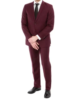 Raphael Mens Solid Burgundy Slim Fit Suit