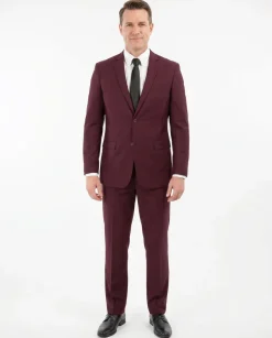 Raphael Mens Solid Burgundy Slim Fit Suit