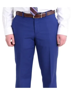 Raphael Mens Solid French Blue Slim Fit Flat Front Dress Pants