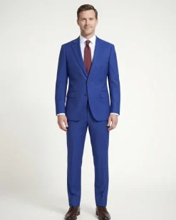 Raphael Mens Solid French Blue Slim Fit Peak Lapel 2-Button Suit