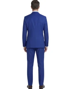 Raphael Mens Solid French Blue Slim Fit Peak Lapel 2-Button Suit