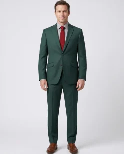 Raphael Mens Solid Green Regular Fit Two Button Suit