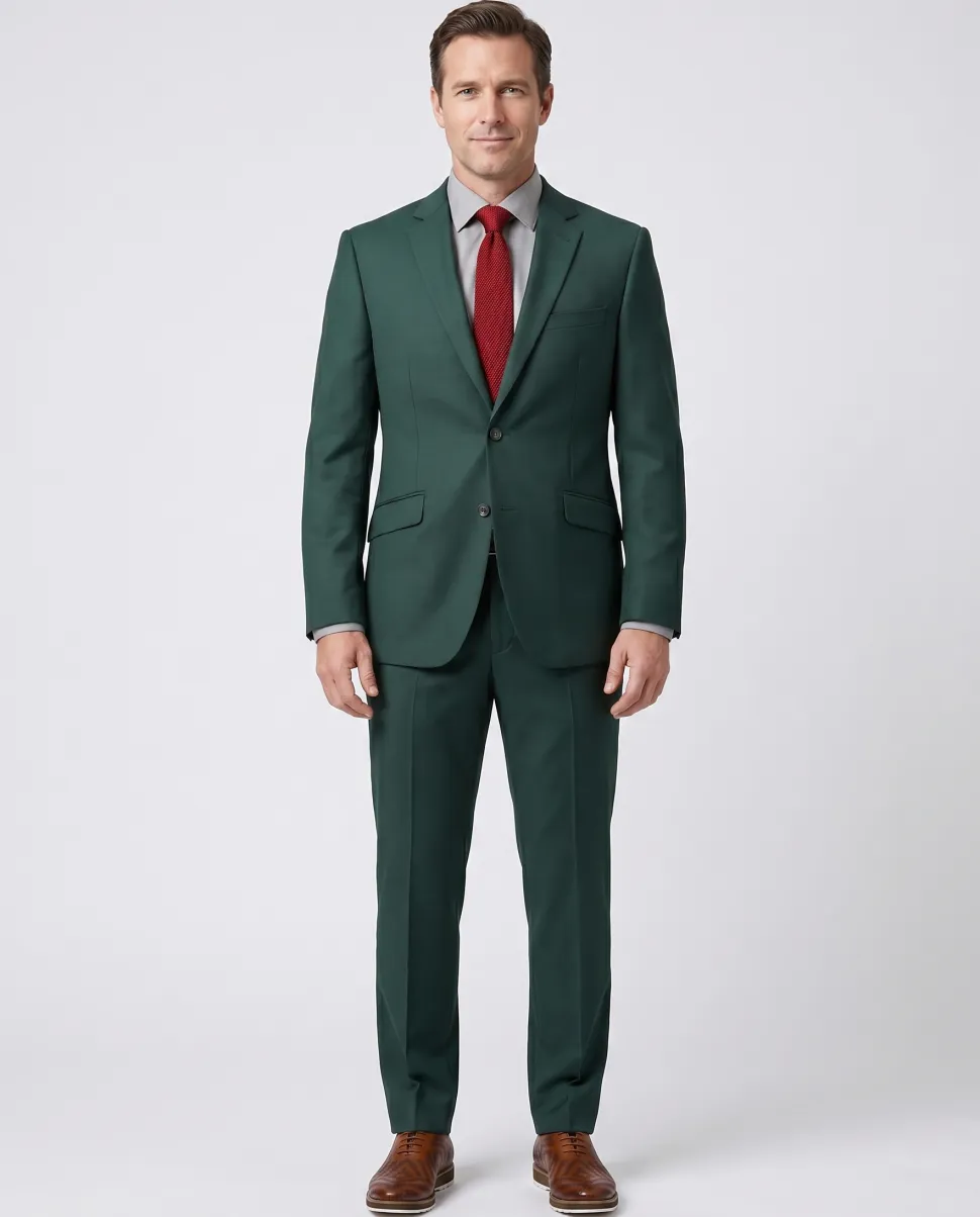 Raphael Mens Solid Green Regular Fit Two Button Suit