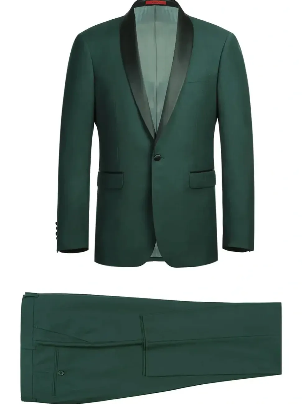 Raphael Mens Solid Green Slim Fit Satin Shawl Lapel Tuxedo Suit