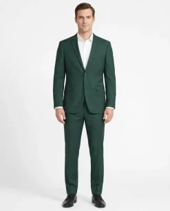 Raphael Mens Solid Hunter Green Slim Fit Two Button Suit