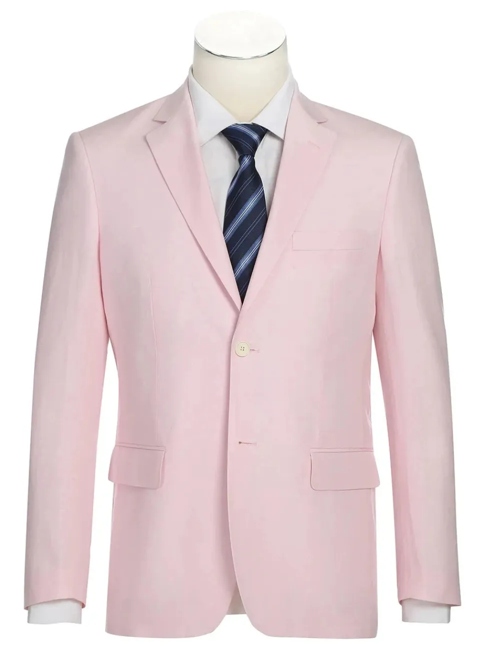 Raphael Mens Solid Light Pink Slim Fit Linen Blend 2 Button Suit