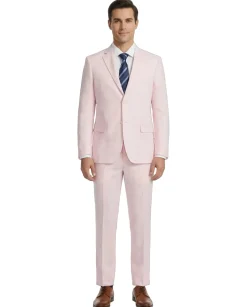 Raphael Mens Solid Light Pink Slim Fit Linen Blend 2 Button Suit
