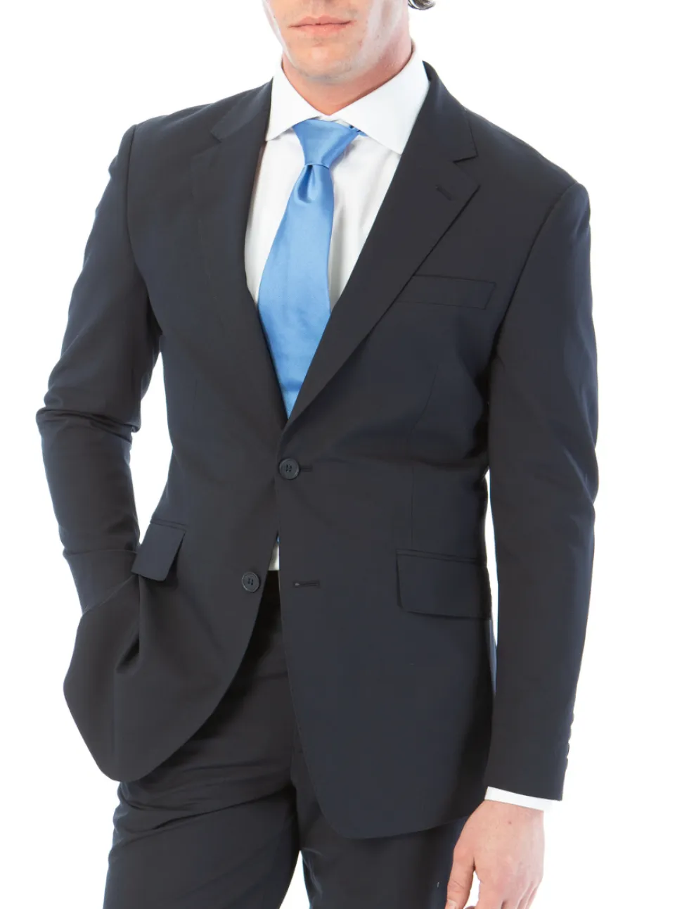 Raphael Mens Solid Navy Blue Slim Fit Stretch 2 Button Blazer Sportcoat