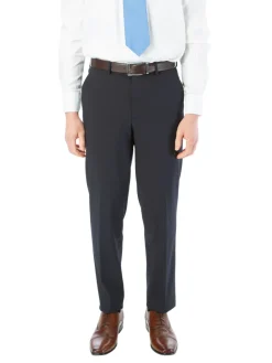 Raphael Mens Solid Navy Blue Slim Fit Flat Front Prehemmed Stretch Dress Pants