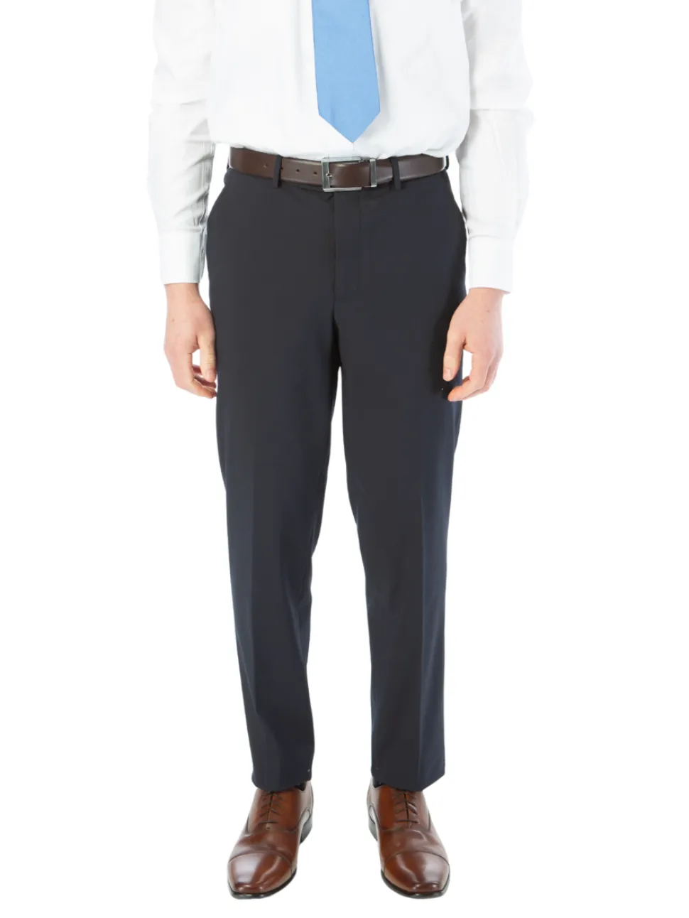 Raphael Mens Solid Navy Blue Slim Fit Flat Front Prehemmed Stretch Dress Pants