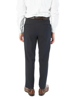 Raphael Mens Solid Navy Blue Slim Fit Flat Front Prehemmed Stretch Dress Pants