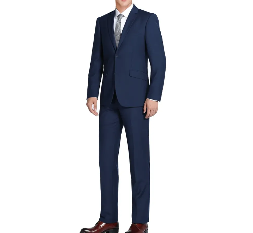 Raphael Men’s Solid Navy Blue Slim Fit Notch Lapel Two Button Suit