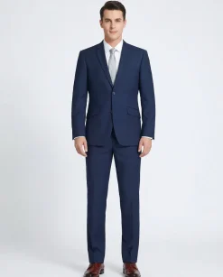 Raphael Men’s Solid Navy Blue Slim Fit Notch Lapel Two Button Suit