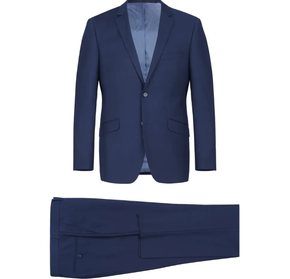 Raphael Men’s Solid Navy Blue Slim Fit Notch Lapel Two Button Suit