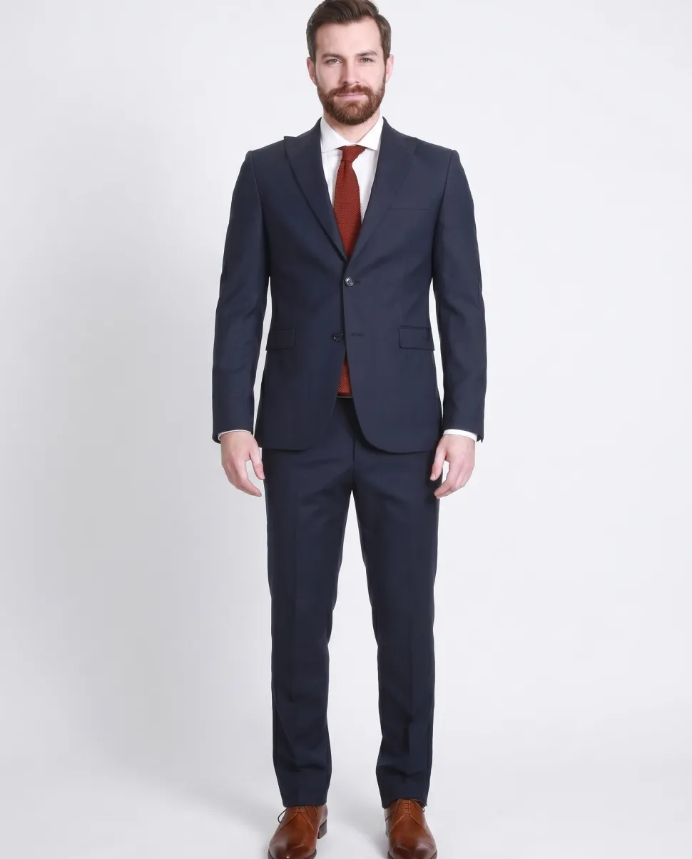 Raphael Mens Solid Navy Blue Slim Fit 2 Piece Suit With Peak Lapels