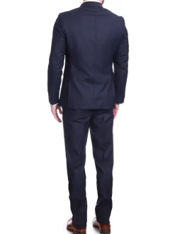 Raphael Mens Solid Navy Blue Slim Fit 2 Piece Suit With Peak Lapels