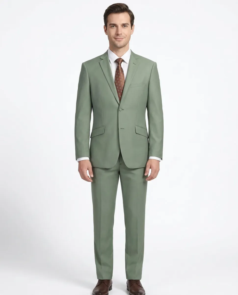 Raphael Mens Solid Sage Green Slim Fit 2 Piece Suit