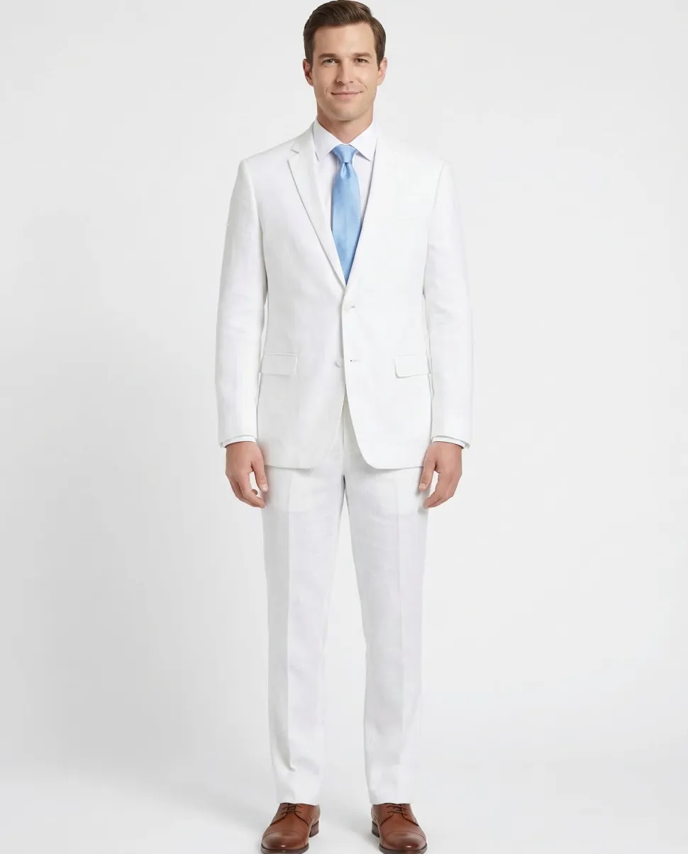 Raphael Mens Solid White Notch Lapel Classic Fit 100% Linen suit