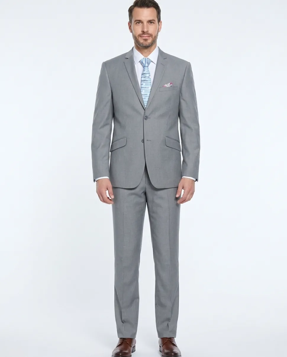 Raphael Men’s Stretch Light Gray Slim Fit Notch Lapel Two Button Suit