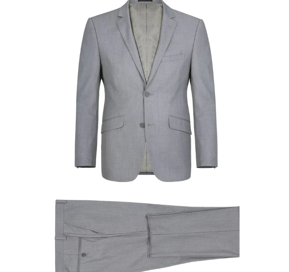 Raphael Men’s Stretch Light Gray Slim Fit Notch Lapel Two Button Suit