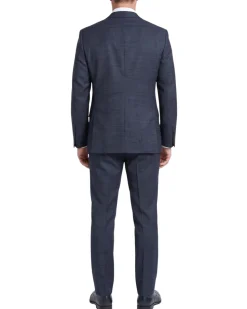 Raphael Mens Textured Blue Slim Fit Notch Lapel 2-Button Wool Suit