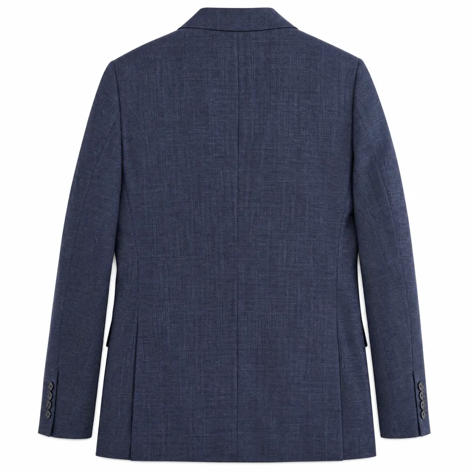Raphael Mens Textured Blue Slim Fit Notch Lapel 2-Button Wool Suit