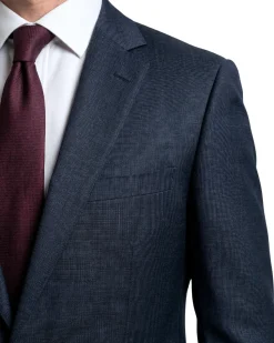 Raphael Mens Textured Blue Slim Fit Notch Lapel 2-Button Wool Suit