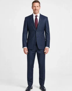 Raphael Mens Textured Blue Slim Fit Notch Lapel 2-Button Wool Suit