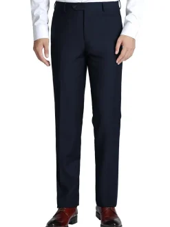 Raphael Men's Washable Flat Front Slim Fit Navy Blue Dress Pants