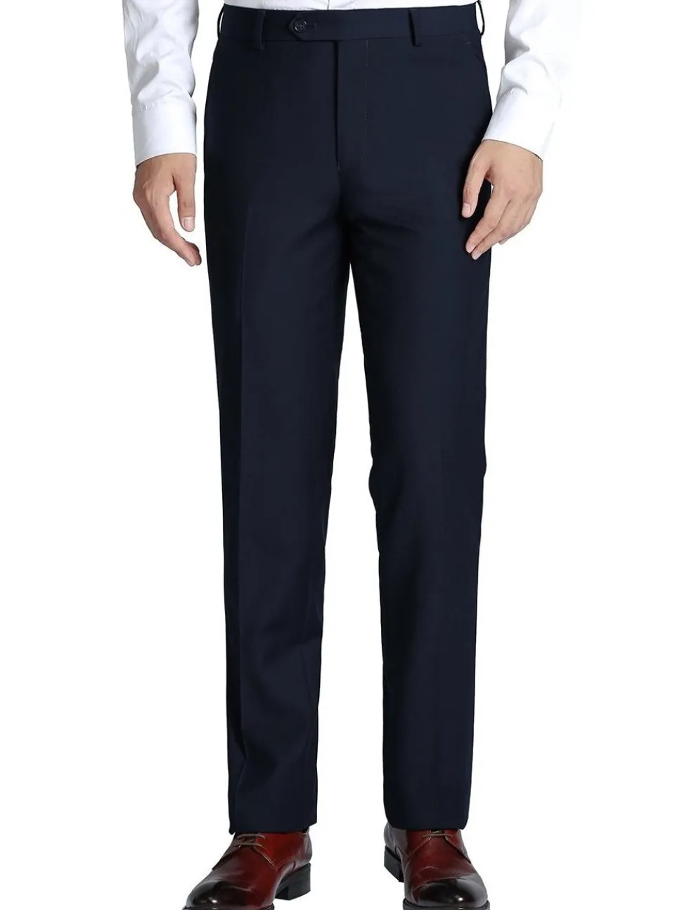 Raphael Men's Washable Flat Front Slim Fit Navy Blue Dress Pants